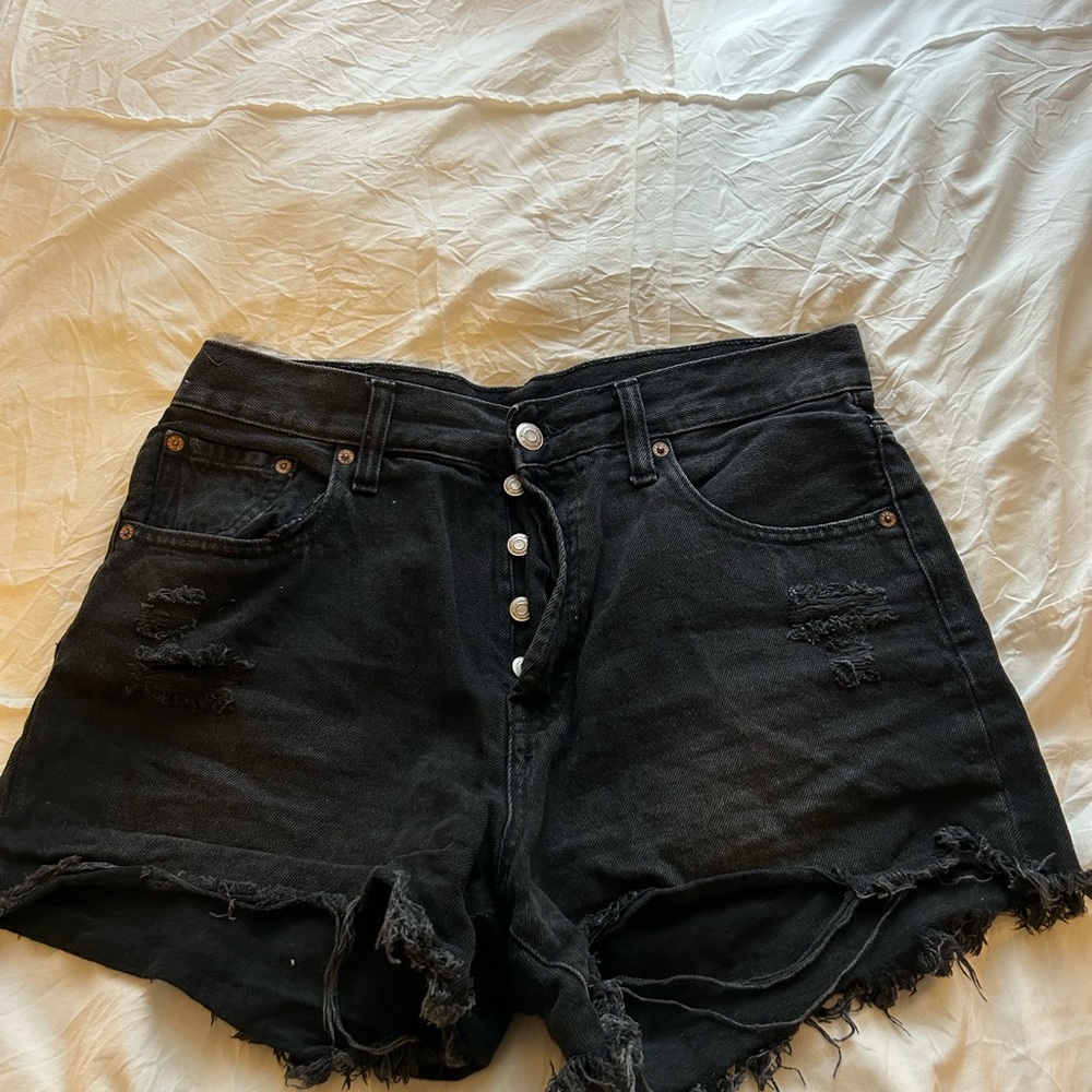 Women's Black Distressed Denim Shorts